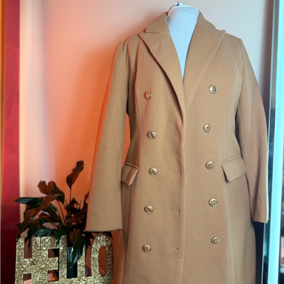 Women's Double-Breasted Tan Coat - Picture 2 of 8